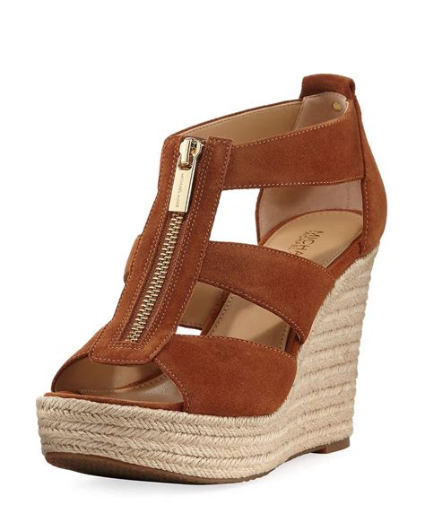 michael kors brown wedge sandals|michael kors suede wedge sandals.